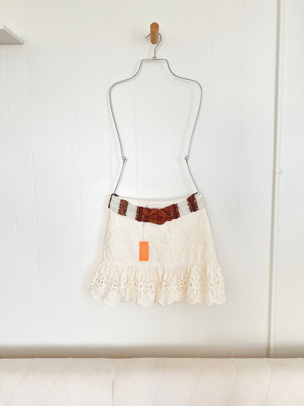 Express 100% Cotton Ivory Eyelet Ruffle Mini Skirt Coquette Lace Tiered Size 4